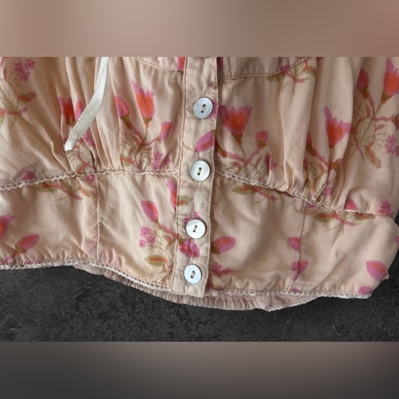Free People Easy to Love Ivory Puff Sleeve Floral Crop Top Size XS - Picture 11 of 16
